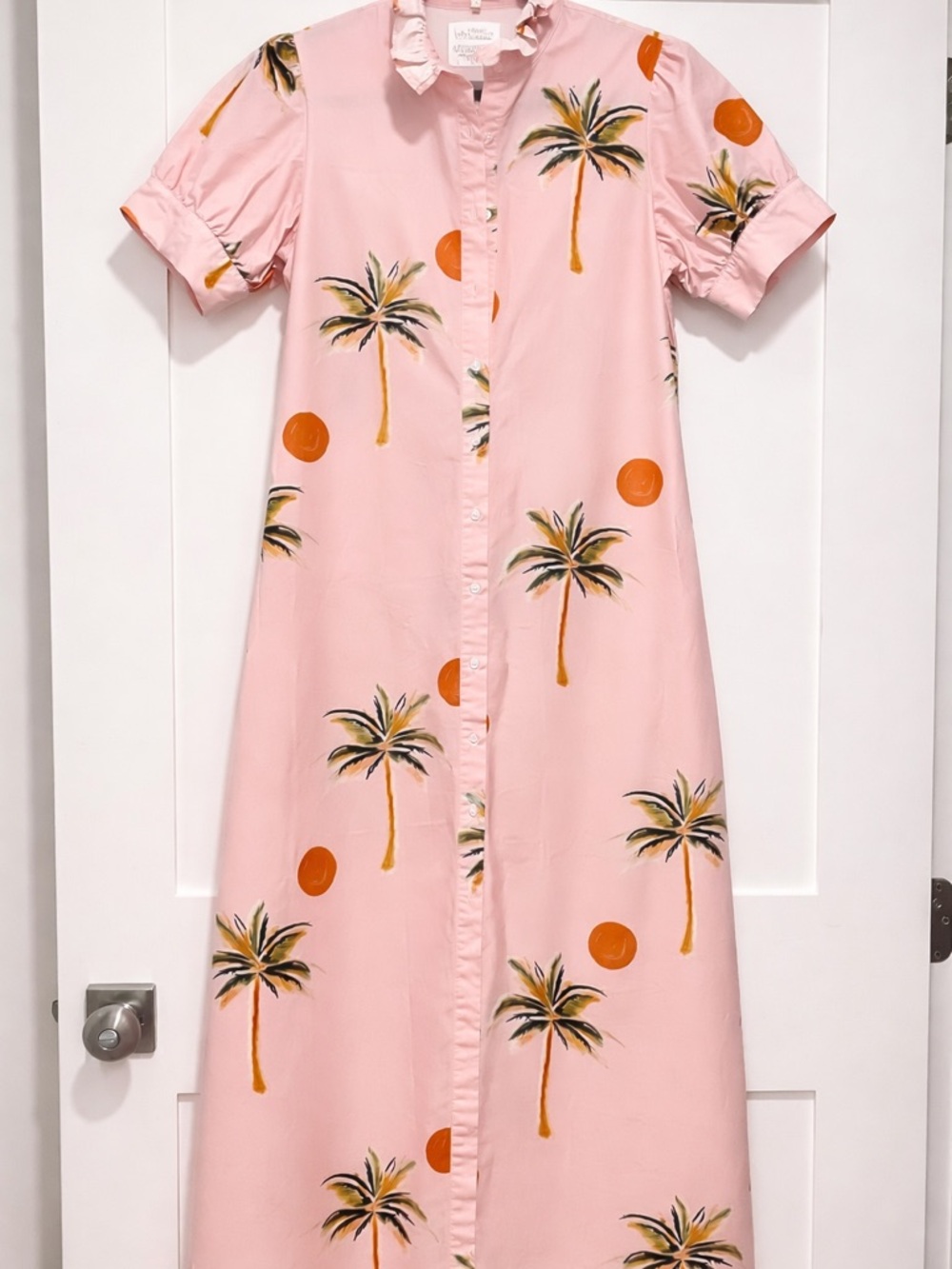Anthropologie Pink Palm-Print Midi Dress - Size M